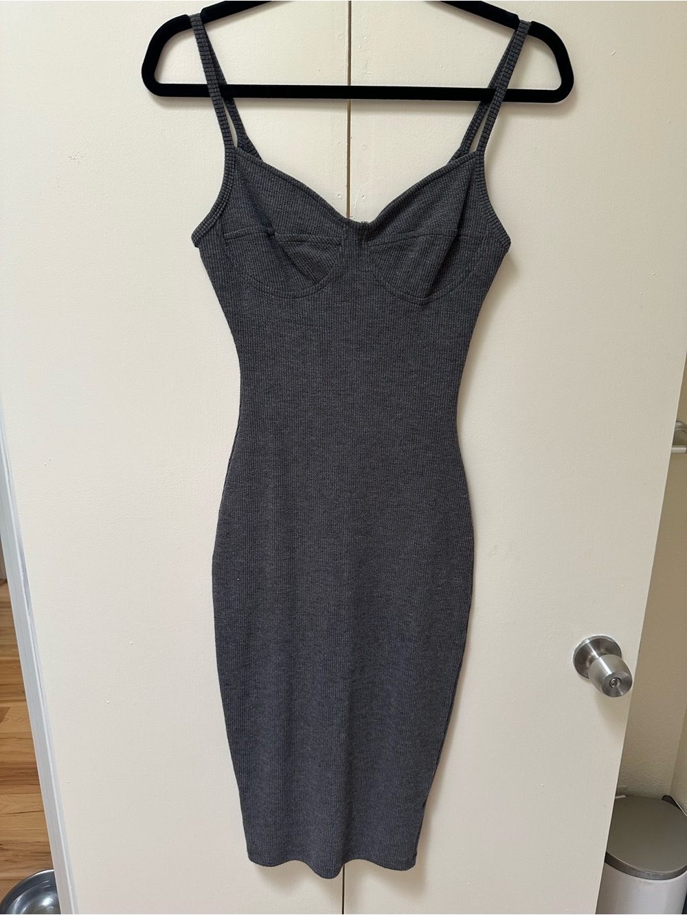 Charcoal Gray Knit Bodycon Midi Dress